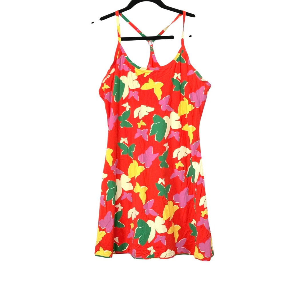Outdoor Voices‎ Red Butterfly Print  Strap Mini Dress w/ shorts Women's XL golf
